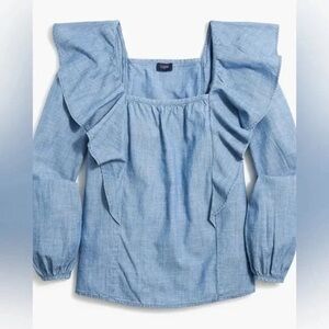 J. Crew Factory | Chambray Squareneck Ruffle Top 3X